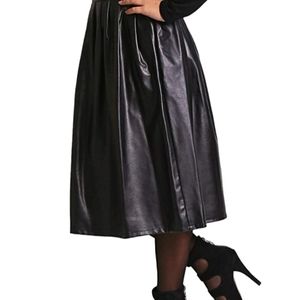 Sungtin Women's Faux Leather High Waist Pleated Mi